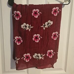 Woman's burgundy floral scarf OS 68" Long